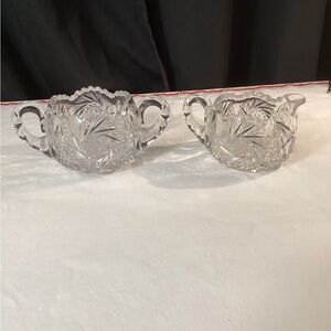 American Brilliant Cut Crystal Creamer & Sugar Set Prismatic Star Wheel